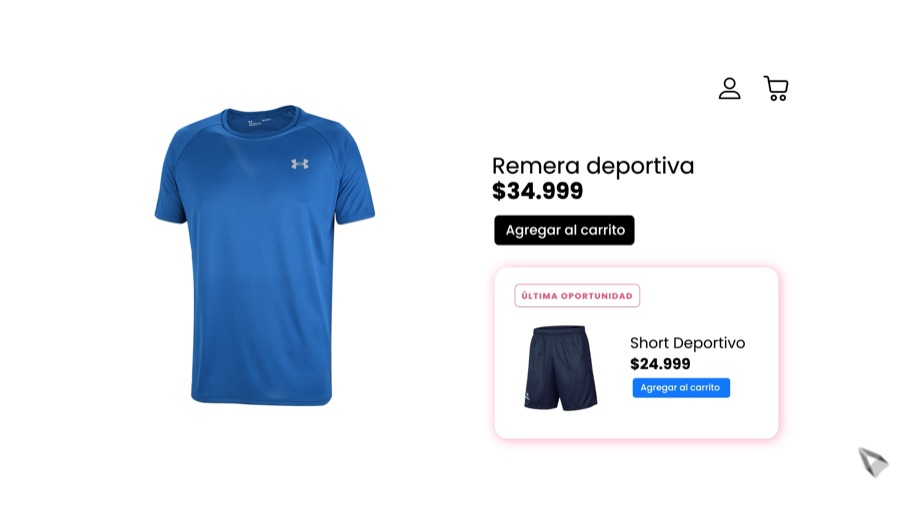 Vista previa de Página de producto con una recomendación de CrossUp